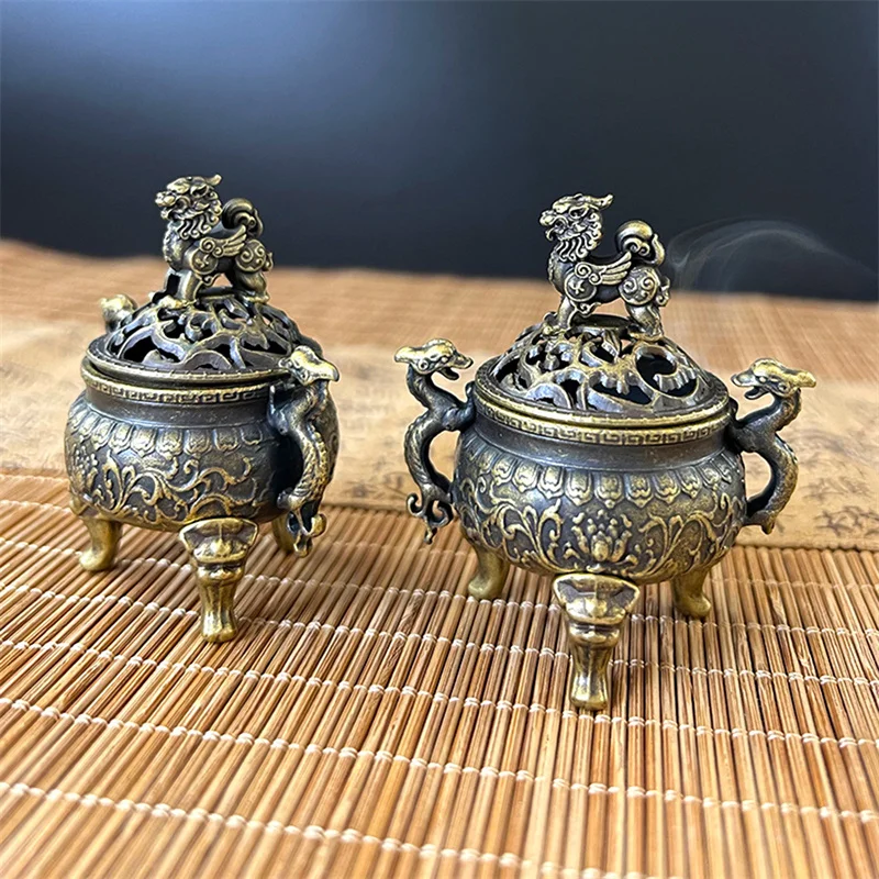 Vintage Alloy Incense Burner Stick Holder Three Legged Hollow Out Mini Sandalwood Censer Incense Burner Home Deco