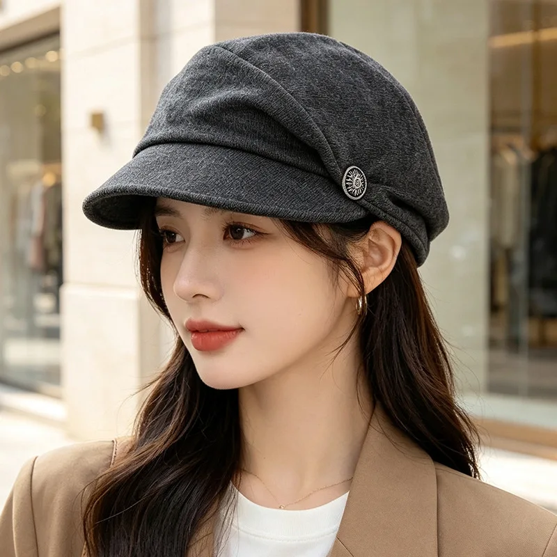Japanese-style, artistic, fresh equestrian hat, versatile autumn and winter, loose-fitting, suitable for women with larg