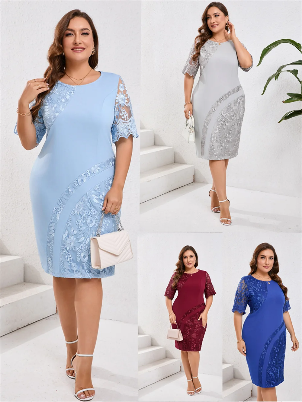 

2024 Summer/Fall Fashion Casual Commuter Women's Dress Embroidered lace patchwork tailored cocktail dress Wrap hip dress