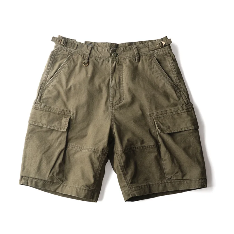 

Amekaji 100% Cotton Heavyweight Workwear Shorts for Men 2025 Summer American Vintage Casual Cargo Knee-length Shorts with Belts