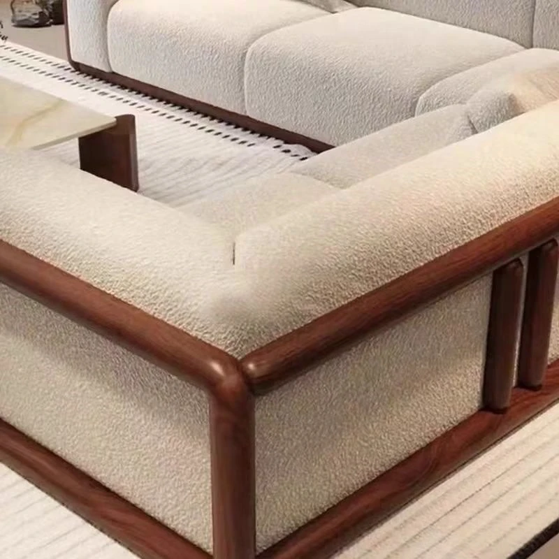 Modern simple walnut living room solid wood sofa light luxury straight row office sofa