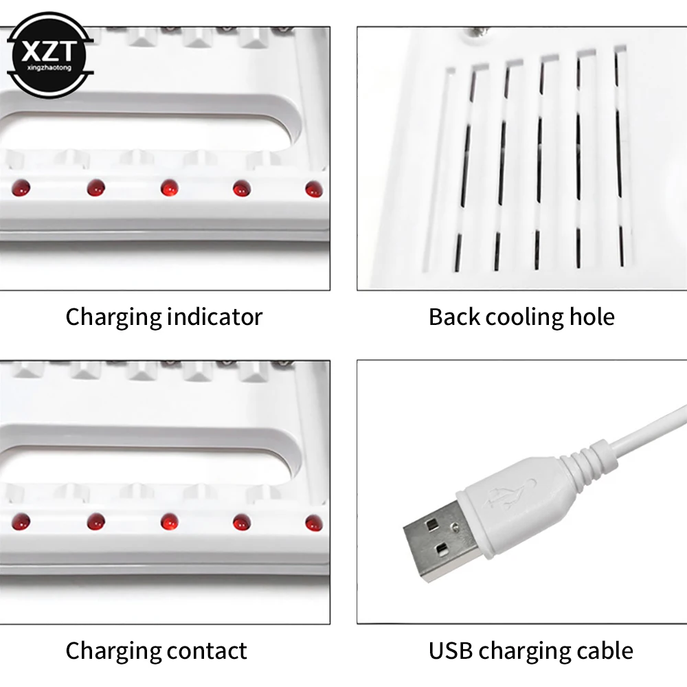 Rechargeable Battery Charger USB Output 8 Slots Fast Charging Short Circuit Protection suitable for AAA/AA Battery Tools