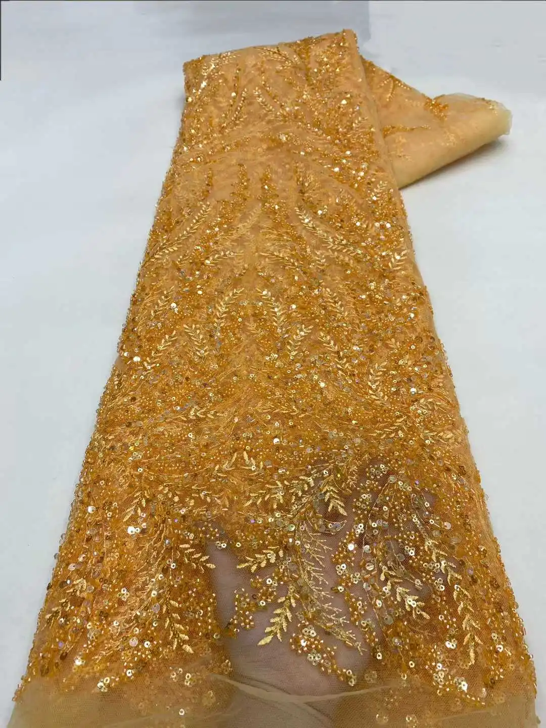 2025 African Nigerian High-Quality Sequins Embroidery Tulle Lace Fabric Sewing Beads Stone for Prom Dresses 5Yards