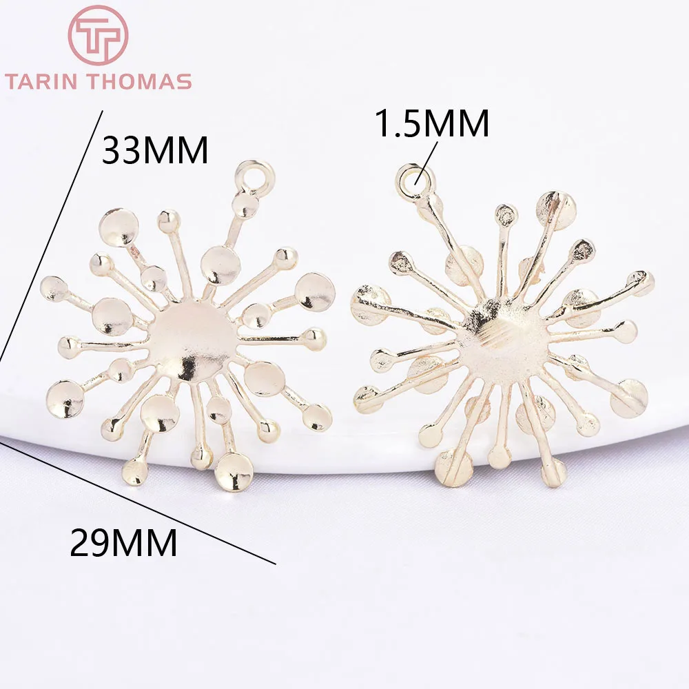 (595) 6PCS 29x33MM 14K Gold Color Brass Round Pot Sun Charms Pendants High Quality Diy Jewelry Making Findings Accessories