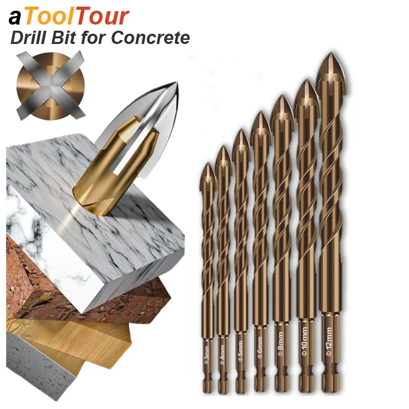 Masonry Concrete Drill Bits For Glass Ceramic Tile Brick Plastic Wood Mason Hard Alloy Wall Hole Opener Hex Shank 3mm To 12mm