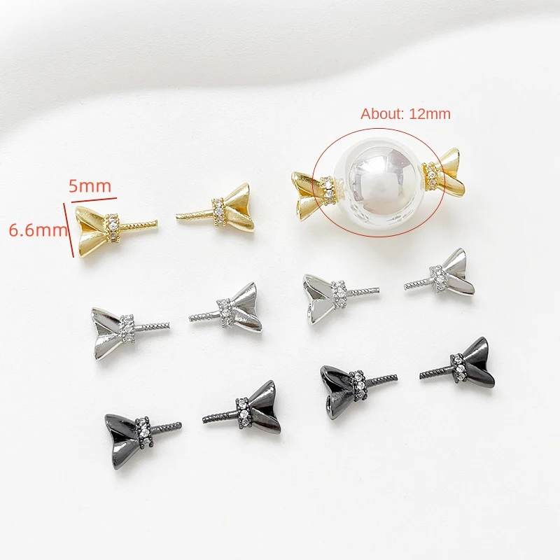 3 Pairs Brass Coated Gold Inlaid Zircon Insert Pin DIY Handmade Jewelry, Baroque Shaped Pearl Decorative Accessory Materials