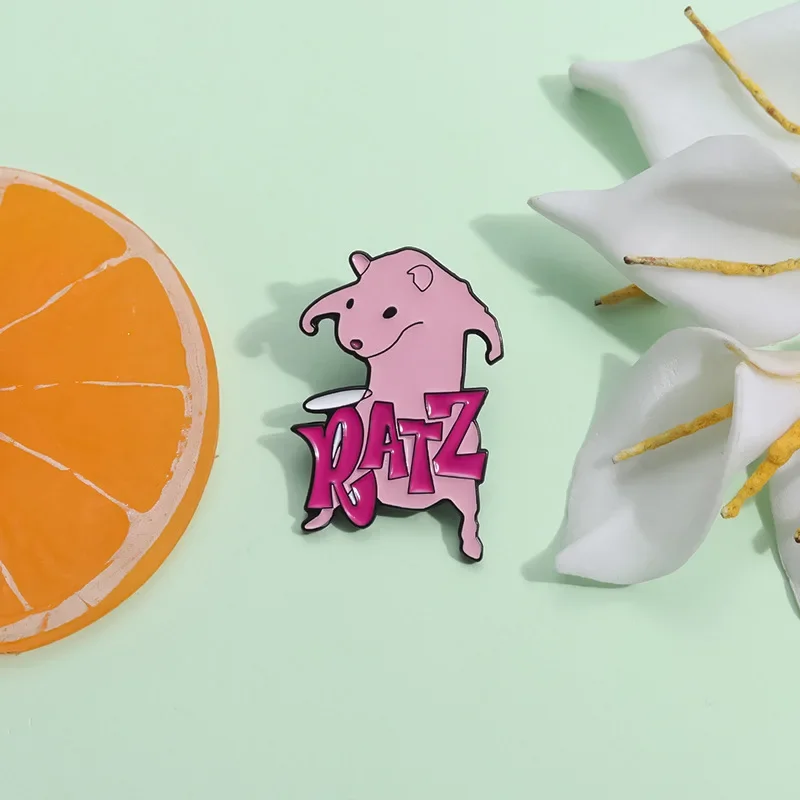 Cartoon Pink Mouse Ratz Enamel Pin Kawaii Funny I'm Strong Rat Brooch Lapel Badge Decoration Jewelry Gift for Friends Wholesale