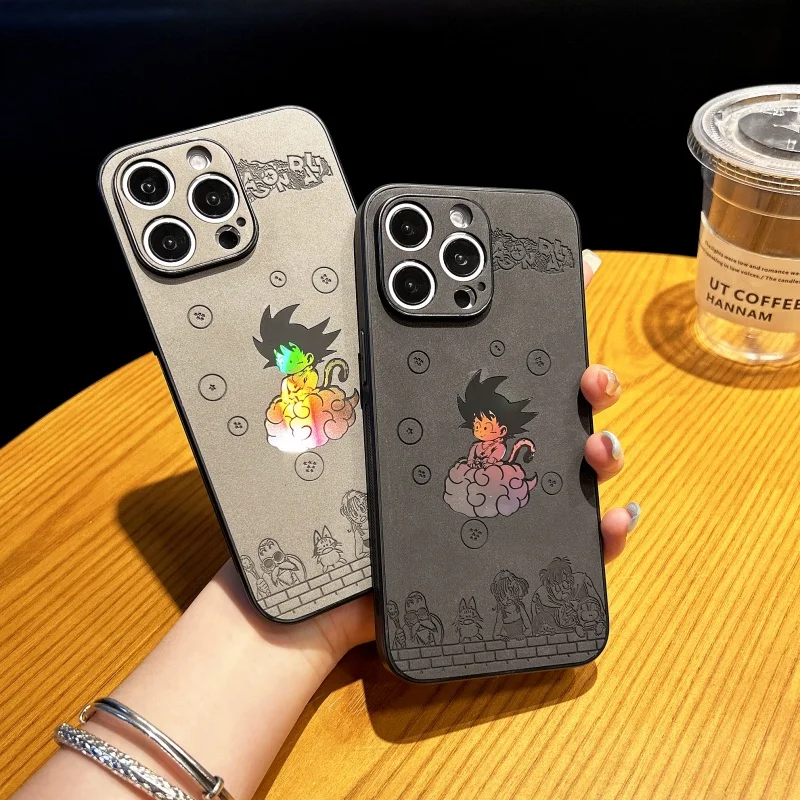 

Japan Anime Cartoon Cute Dragon Ball embossing Anti-fur Laser Phone Case For iPhone 11 12 13 14 15 16 Pro Max Leather Cover