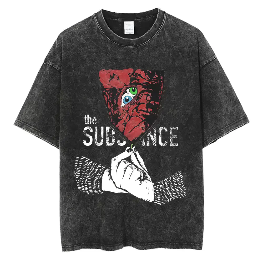 

Washed Vintage Horror Movie The Substance Graphic T-shirt Men Women Clothing Retro Casual Oversized T Shirts Fashion Streetwear