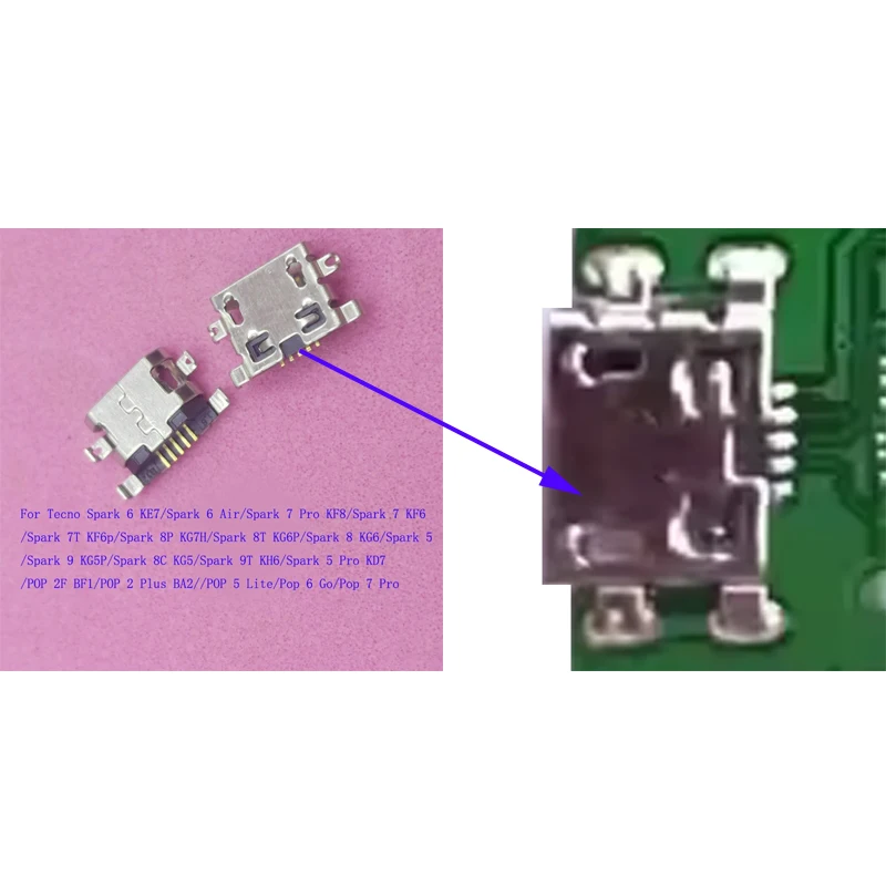 10-200Pcs Charger Charging Dock Connector Plug Usb For Tecno Spark 6 Air 7 Pro 7T 8P 8T 8 9 8C 9T POP 6 Go 2F 2 Plus 5 Lite KE7