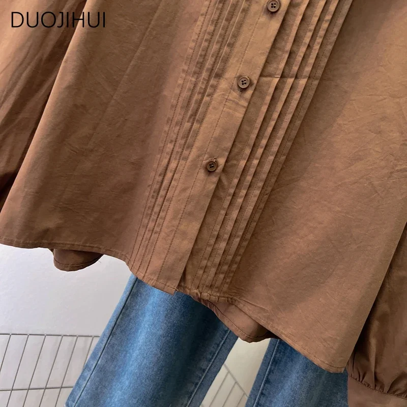 DUOJIHUI New Chic Lace-up Sweet Loose Women Shirt Basic Long Sleeve Simple Casual Office Ladies Fashion Pure Color Female Shirts