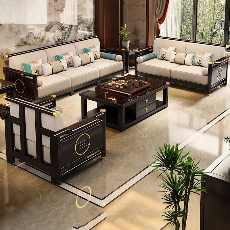 

New Chinese light luxury Zen furniture all solid wood sofa living room combination minimalist modern size apartment hous