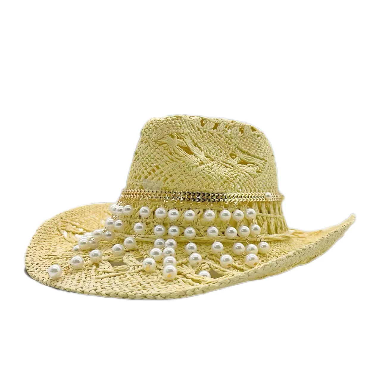 

HongLuan Vintage Cowboy Straw Hat Man for Cowboy Hat Party - Western Cowboy Hats for Luxury Woman with Artificial Pearls