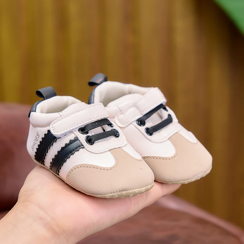 Frühlings- und Herbst-Babyschuhe, farblich abgesetzte, gestreifte Babyschuhe mit Klettverschluss, Lauflernschuhe mit weicher Sohle für Neugeborene, 0–12 Monate, Schuhe für Jungen und Mädchen – Detail 25