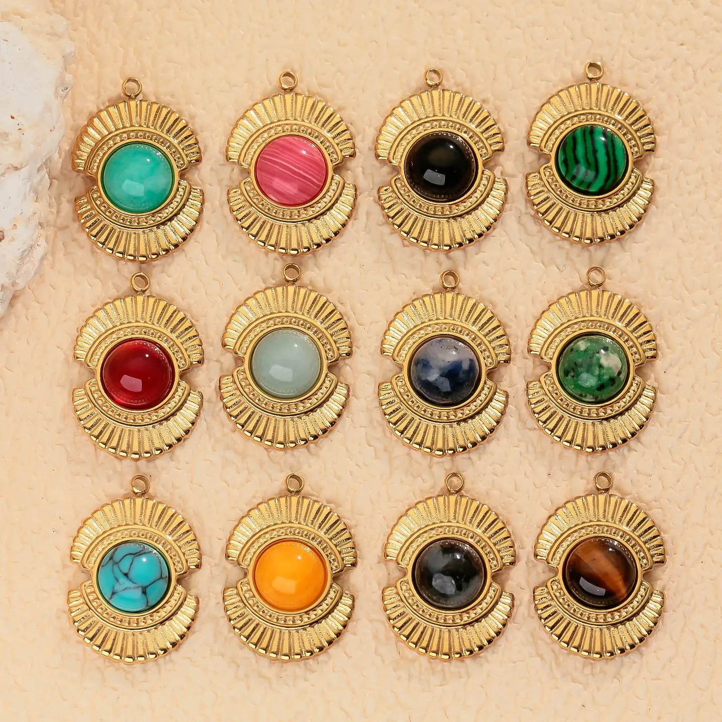 

10 шт./лот, модные подвески из нержавеющей стали с фиолетово-зеленым агатом в форме ракушки, цвет 18-каратного золота, для изготовления ювелирных изделий своими руками