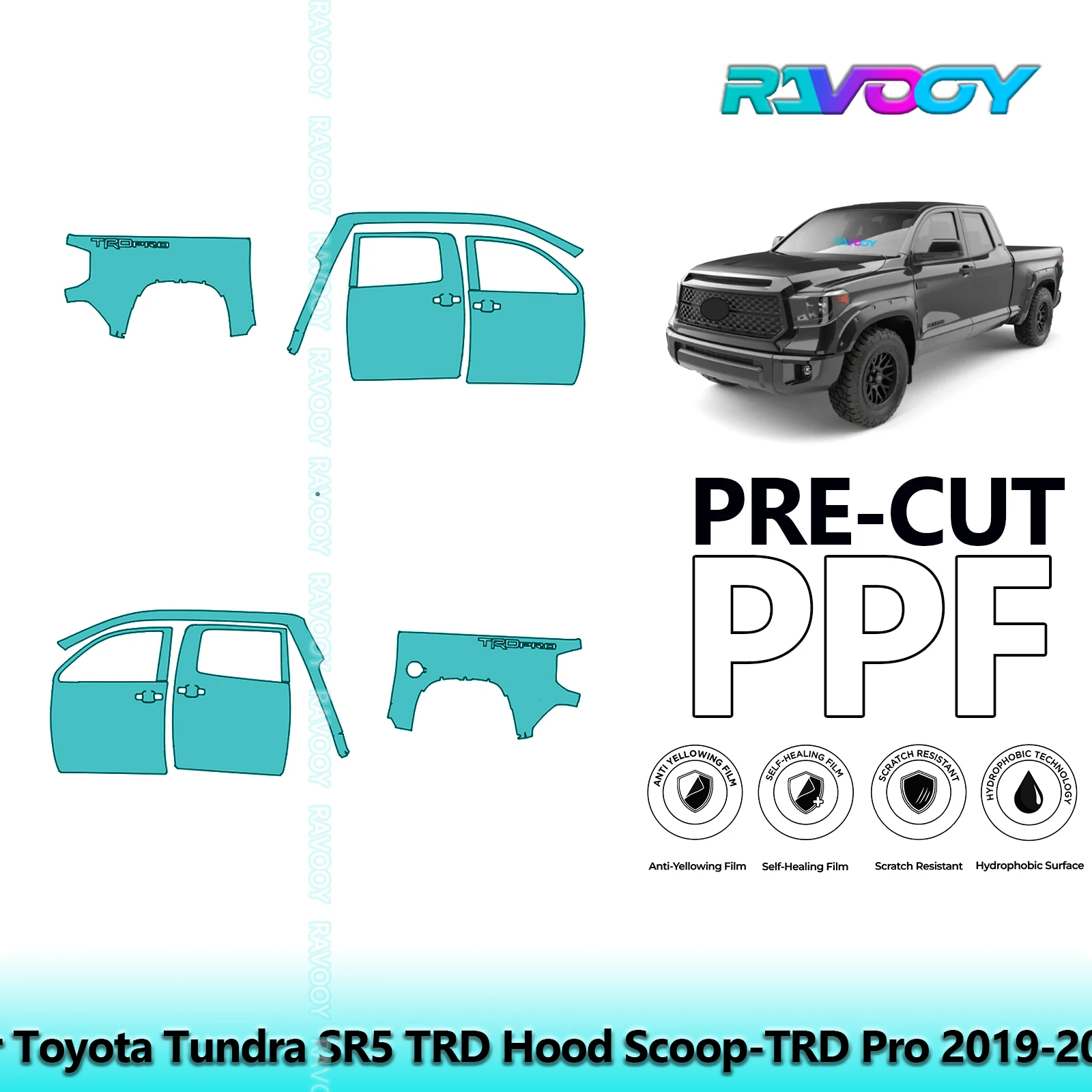 

For Toyota Tundra SR5 TRD Hood Scoop-TRD Pro 2019-2021 8.5mil Pre-Cut PPF Door & A/B Pillar Kit TPU Paint Protection Film Set