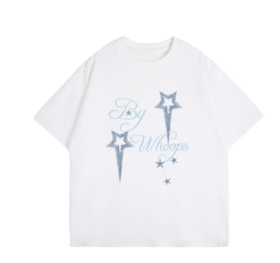 

2025 Fashion 100% Cotton unisex T-shirt with star pattern and Whoops letter print casual T-shirt suitable for both men and women