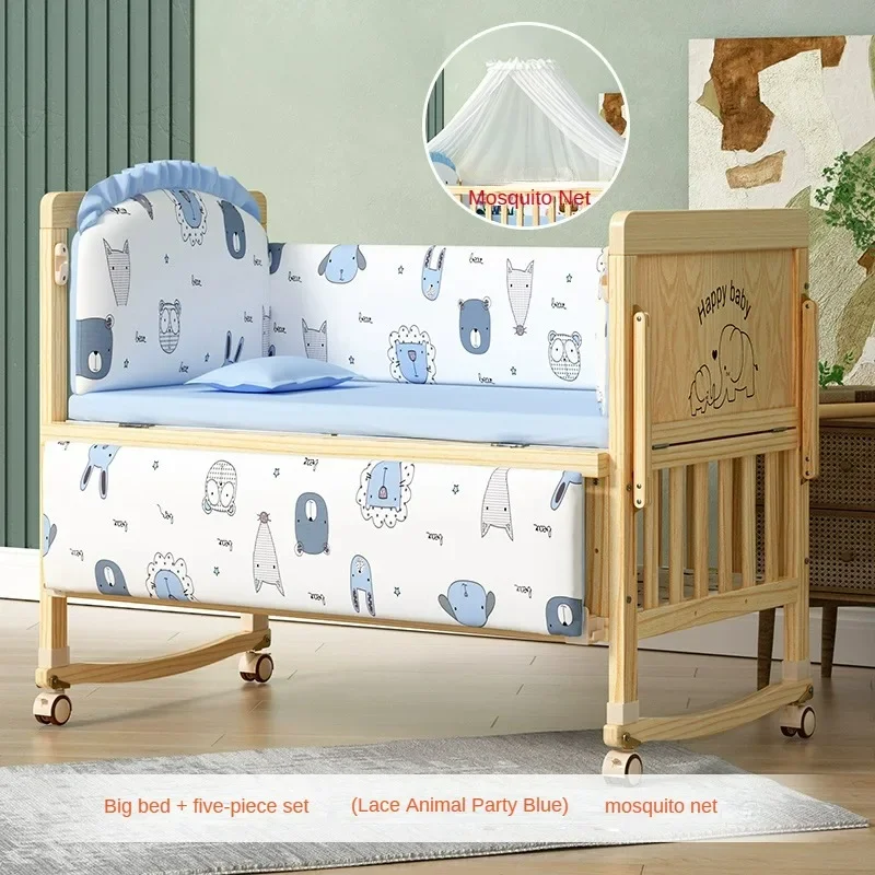 Massief houten multifunctioneel pasgeboren kinderbed Splicable milieuvriendelijk Verplaatsbaar babybedje met wielen babynestbed
