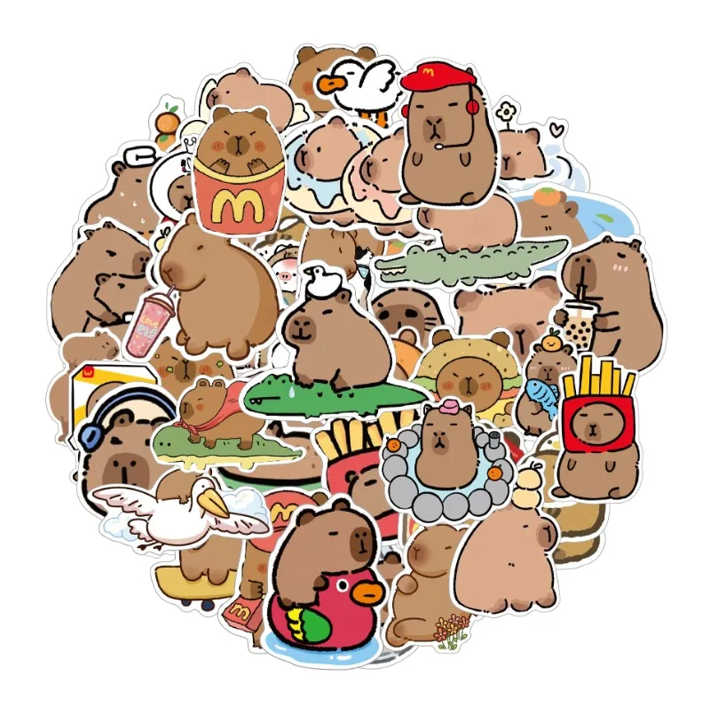 50pcs Capybara Stickers Cute Cartoon Animals Graffiti Suitcase Water Cup Stationery Mobile Phone Decoration Waterproof Stickers