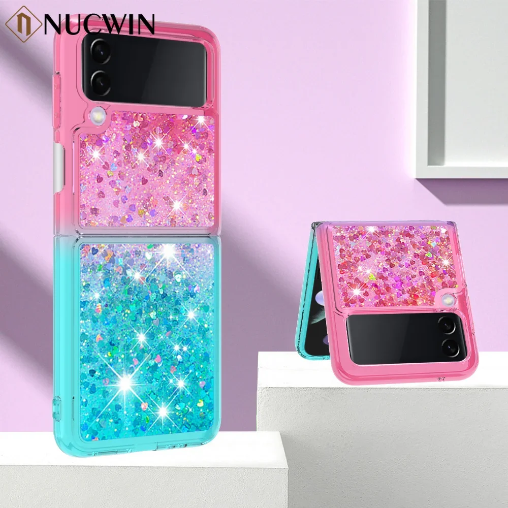 For Samsung Z Flip 6 5 Luxury Quicksand Glitter Case For Samsung Galaxy Z Flip 6 Zflip 3 4 5 6 Gradient Bling Shockproof Cover