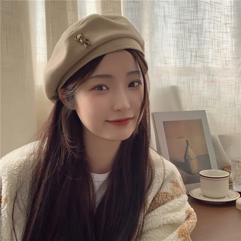 

Hat Women's Autumn and Winter Students Cute Bear Beret Winter Belle Hat Painter Hat Tide Soft Moisture