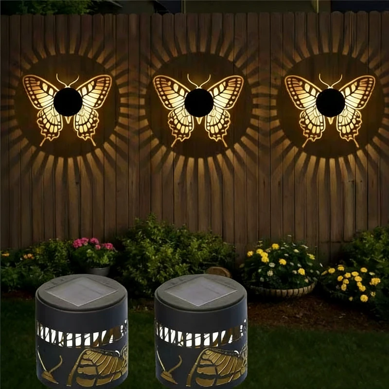 Solar Butterfly Projection Light Outdoor Waterproof LED Wall Lamp for Garden Fence Landscape Decor Changing Shadow Lights