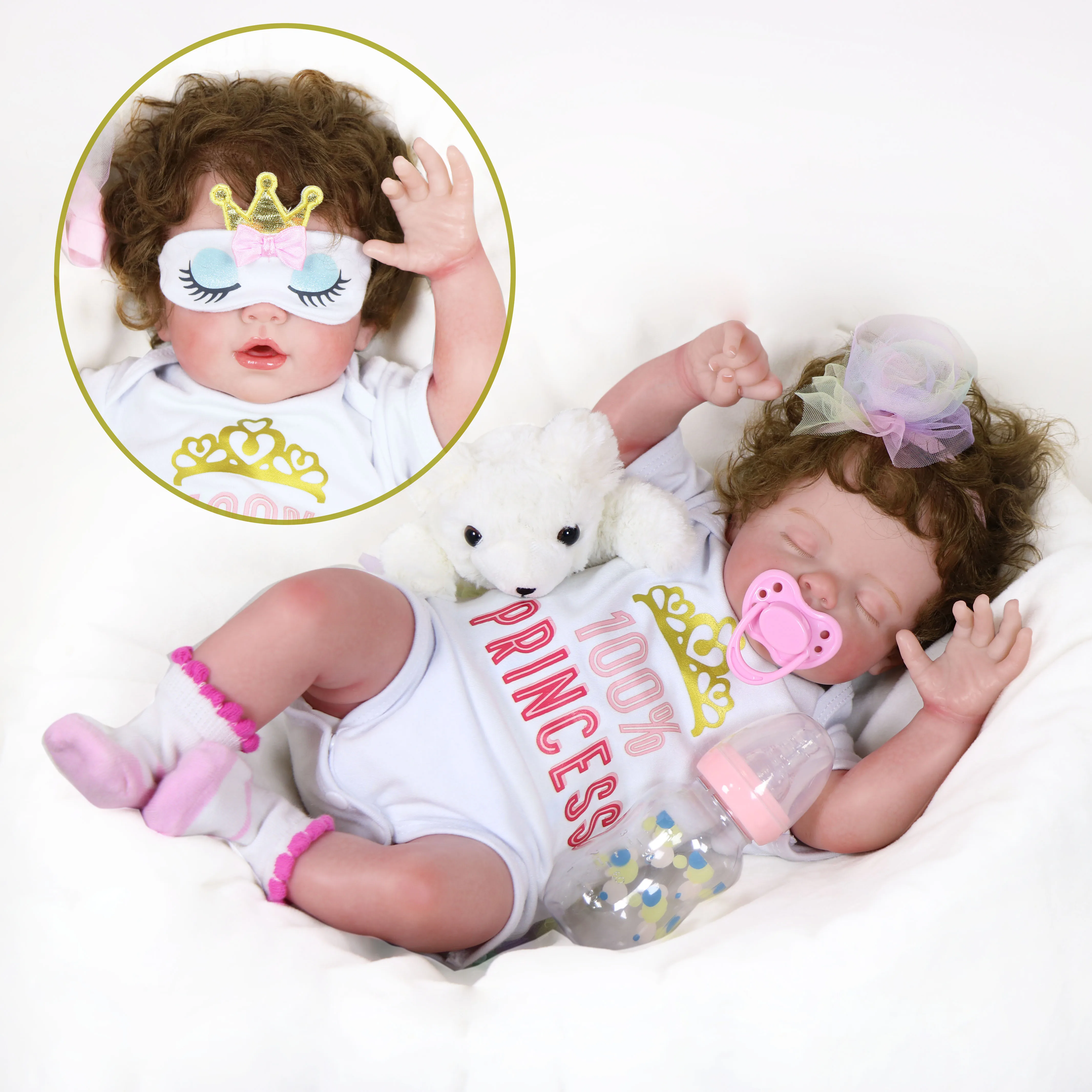 

20 inch Sleeping Reborn doll Dream on Little Princess with 3D Painted Skin Visible Veins and Rooted hair, and make Sleeping eyes