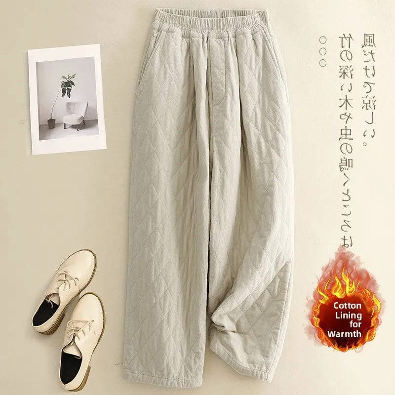 Pantaloni in cotone a gamba dritta a vita alta Pantaloni invernali caldi e casual Capispalla da donna Pantaloni larghi dimagranti taglie forti