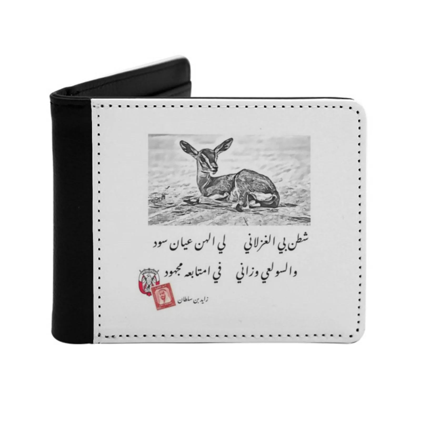 Carteira de couro masculina de cervo da Uae, porta-cartões de crédito/idencial, bolsa de dinheiro, bolsas curtas masculinas, cervo da Uae, a poesia de Sheikh Zayed Bin