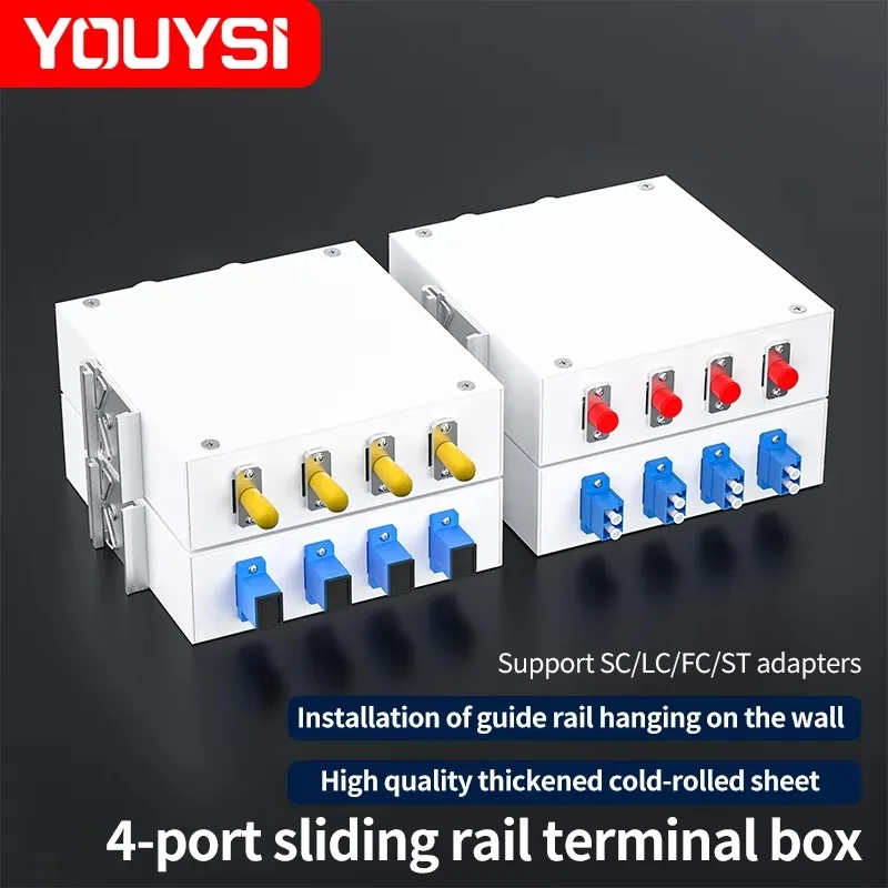 OUYSI-caja de terminales de fibra óptica de 4 puertos tipo riel industrial, instalación de riel de 35mm, SC/FC/SC/ST