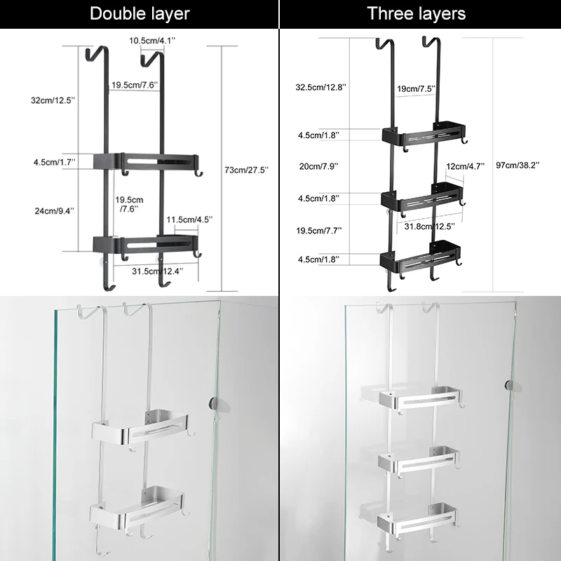 Zwart Opknoping Bad Planken Badkamer Plank Organisator Nail-Gratis Shampoo Houder Opslag Plank Rek Badkamer Mand Houder EL5018