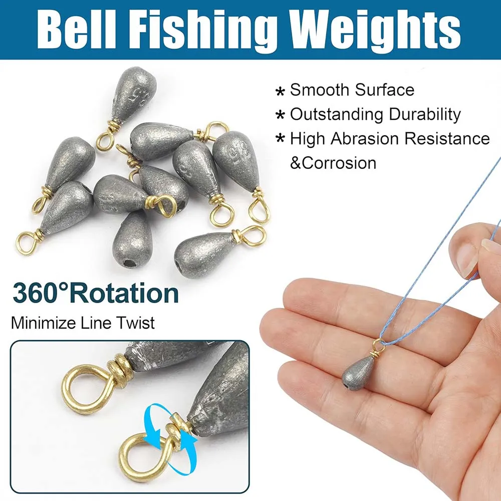 Fishing Weight Sinkers 90pcs Fishing Weights Kit Bullet Sinkers Weights Split Shot Weights Bell Sinkers Egg Weights for Fishing