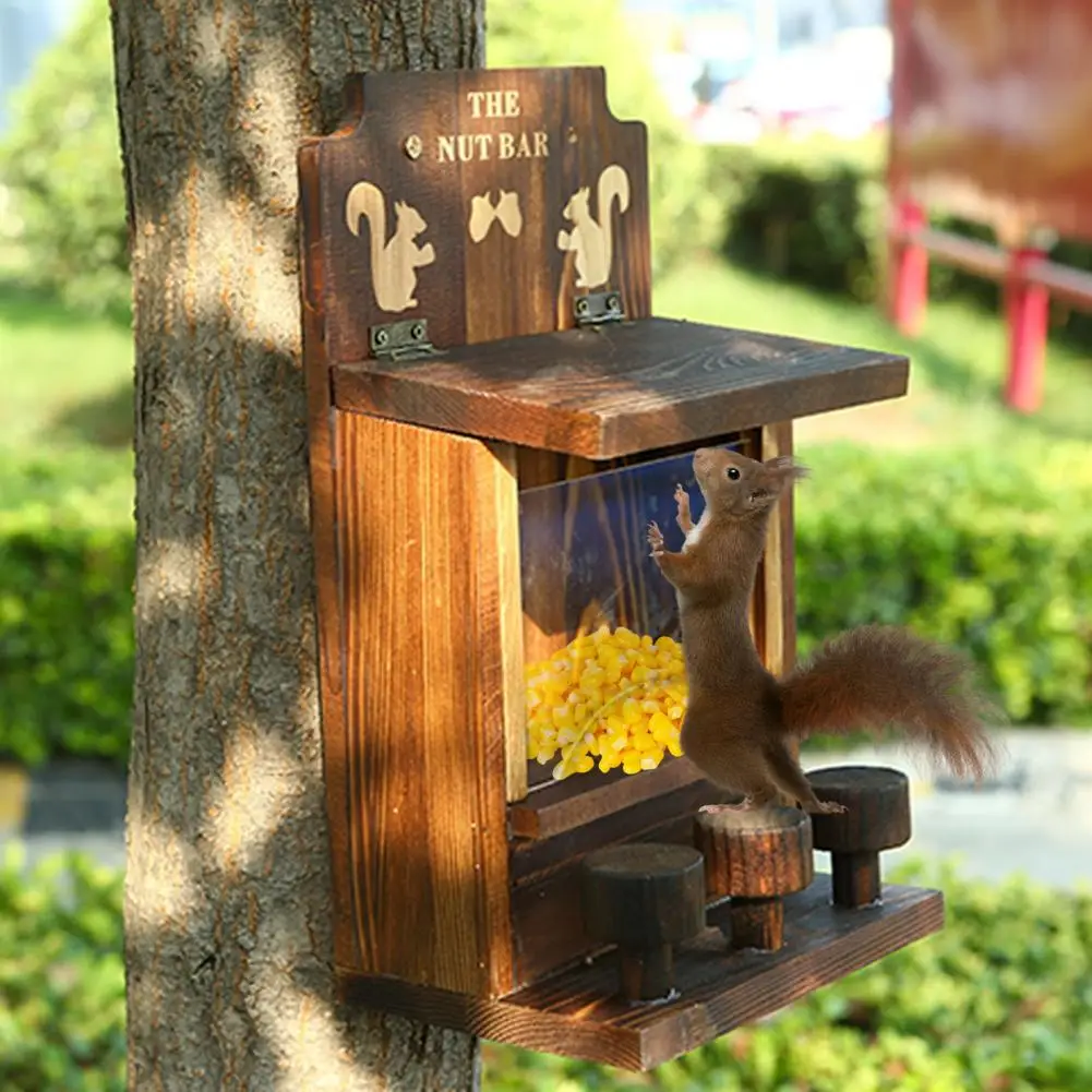 

Squirrel Feeder with Stools Outdoor Squirrel Feeder House with 3 Stable Stools Wood Picnic Table Feeder for Garden for Small