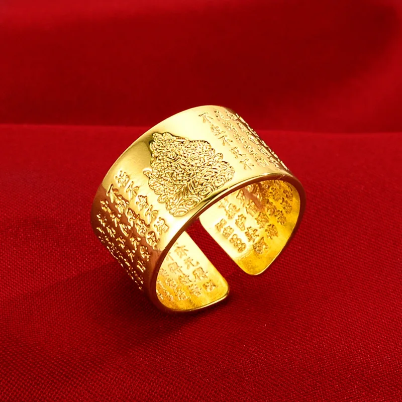 AU999 gold ring mens retro style zodiac 24K pure gold ring six-word mantra hand jewelry mens ring real gold