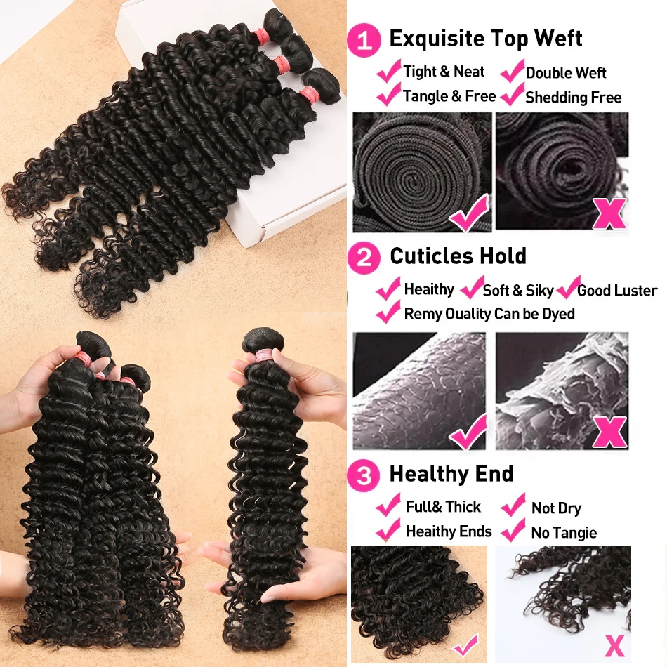 Addictive-Bundles de cheveux humains Deep Wave, Water Curly Weaves, Aadt Brésilien, Remy Hair, Offres en gros, 3 Bundle, 4 Bundle, 30 ", 40"