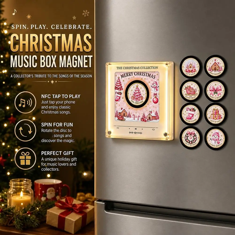 NFC Song Fridge Magnet Lamp Touch Play Music Album Display Magnetic Decor Light USB-C Charging Night Light Refrigerator Ornament