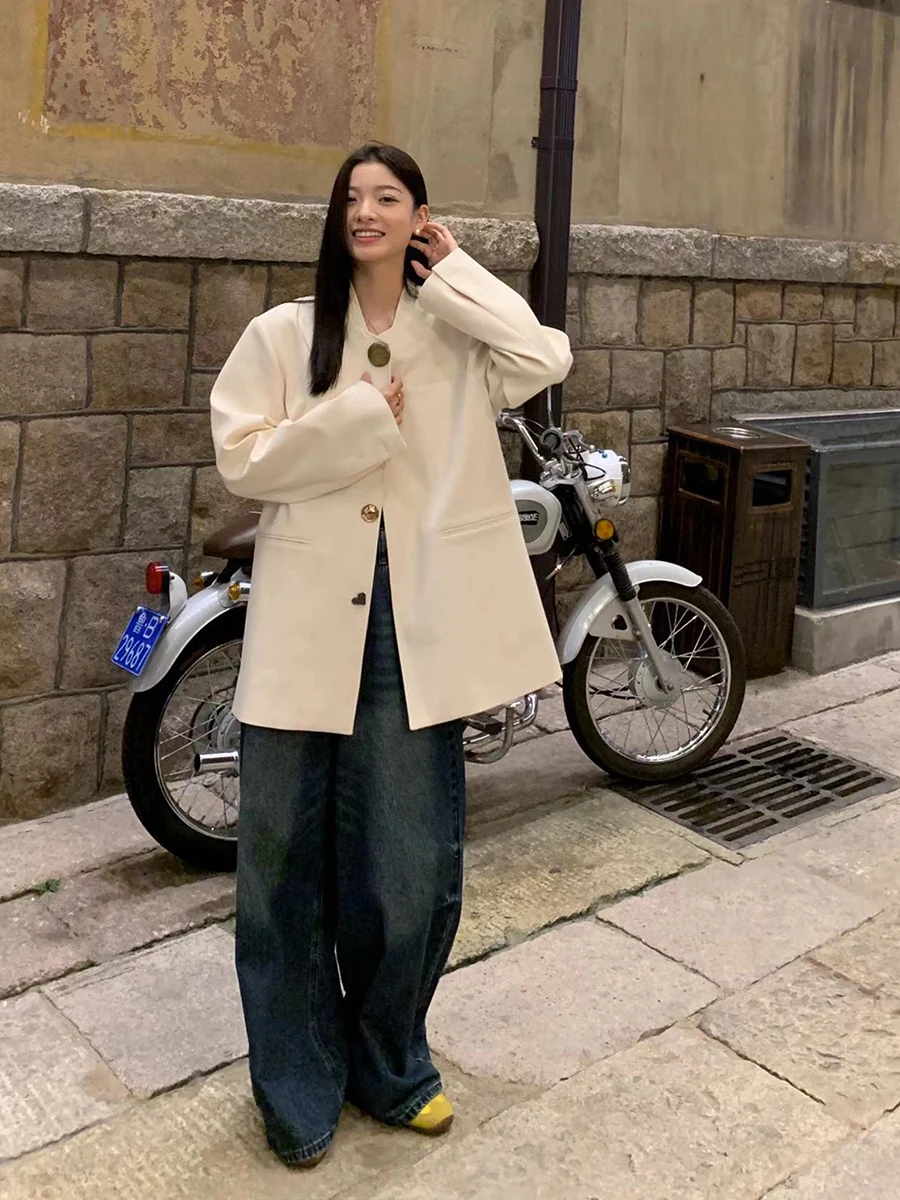 

Loen Original Design Casual Loose Suiting Jaet Versatile Autumn Sle High End Cotton Outerwear for Young Women