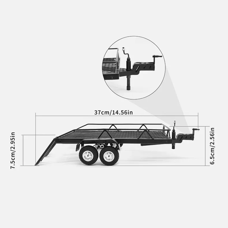 1:24 Metal RC Car Trailer Cargo Carrier for SCX24 FCX24 1/24 RC Car Upgrade Parts Accessories