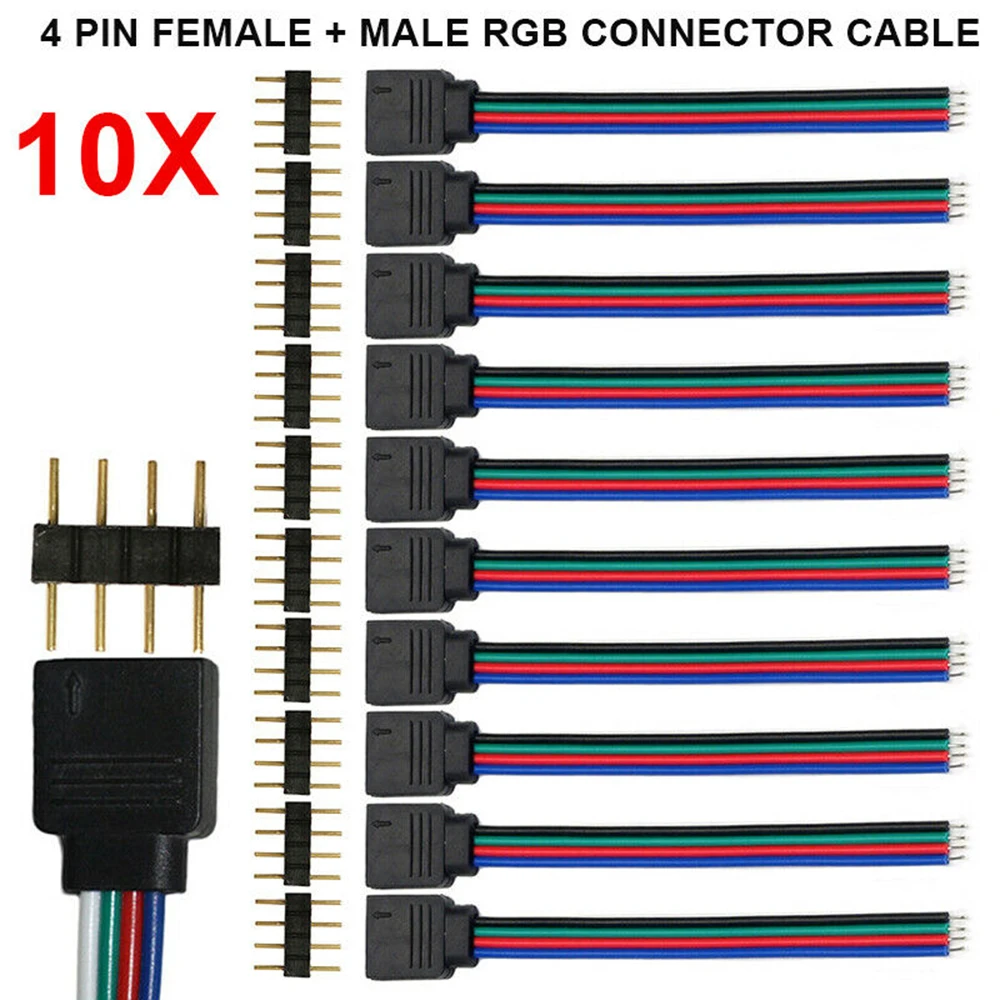 Kabel konektor praktis kualitas tinggi SMD3528 / 5050 konektor kabel perempuan fleksibel untuk Kit lampu LED 10 set