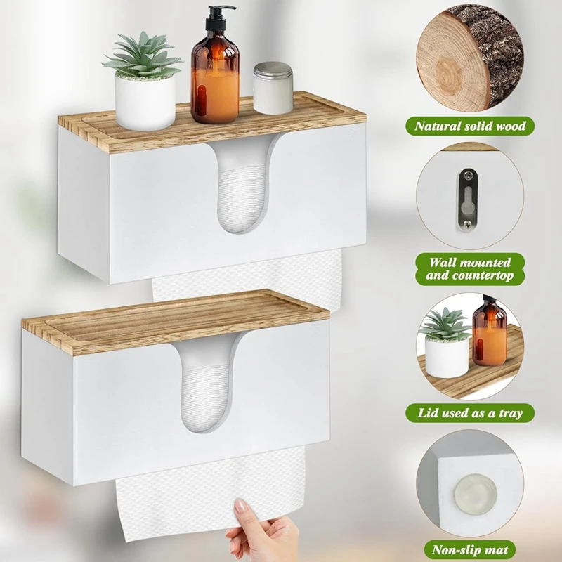 Distributeur d'essuie-tout en papier mural en bambou, porte-serviettes en papier plié avec couvercle, main à trois volets pour HOKitchen Office
