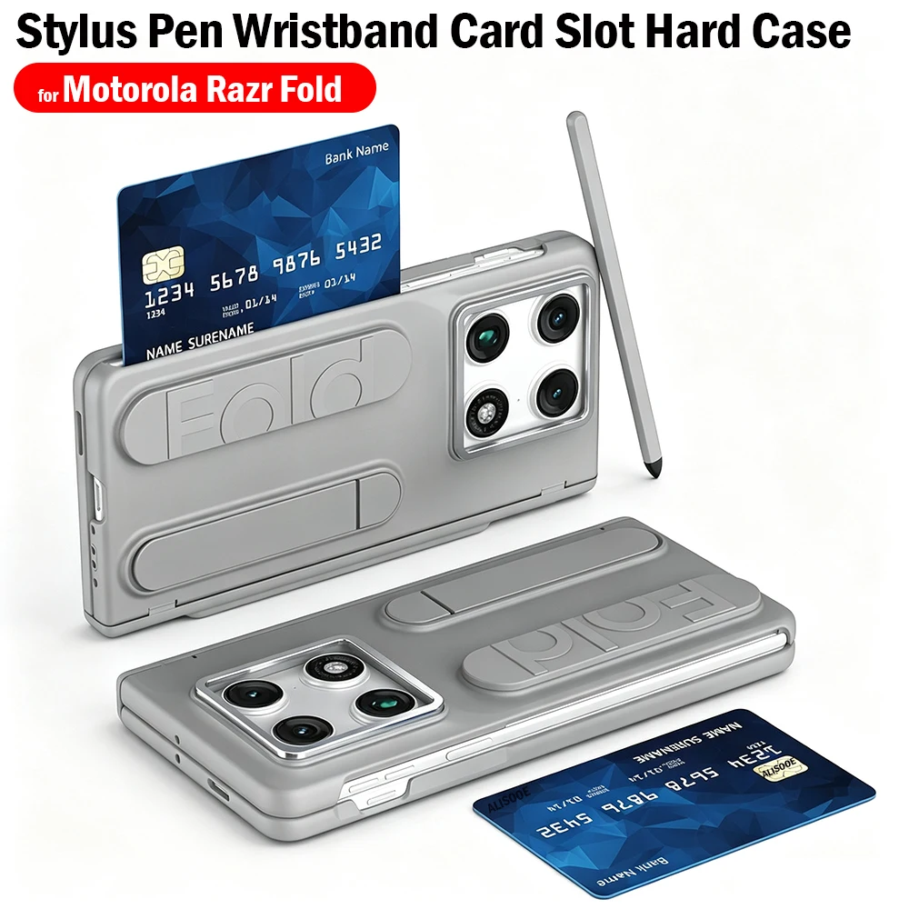 Pen Slot Holder Hinge Funda for Motorola Razr Fold 5G Case Card Slot Wrist Strap Stand Front Screen Protector Film Cover Capa