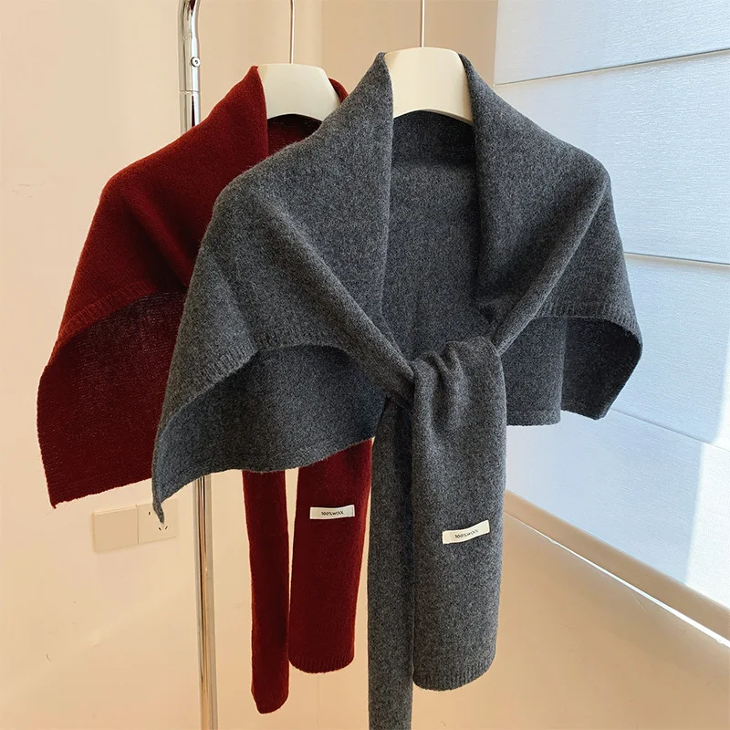 

Новая однотонная вязаная верхняя шаль, универсальный шарф на осень и зиму, шерстяной Т-образный шарф, женский роскошный шарф