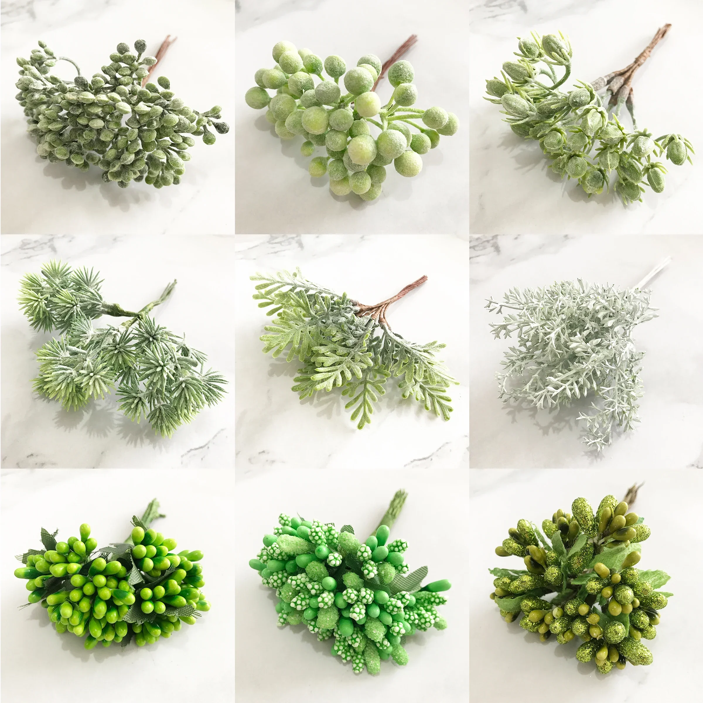 6/10/12/24/200pcs Mixed Green Plant Flower Cherry Stamen Berries Bundle DIY Christmas Wedding Cake Gift Box Wreaths Decor