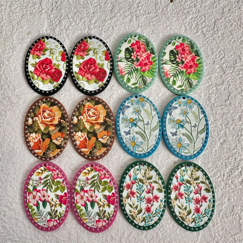 

Newest 50pcs/lot color flowers pattern print geometry ovals shape acrylic beads diy jewelry garment hair accessory