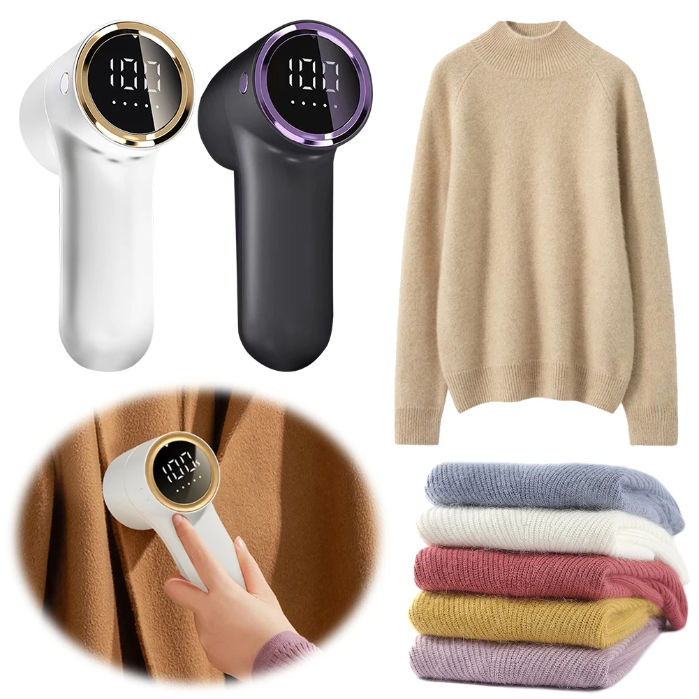 

Fabric Shaver USB Rechargeable Sweater Defuzzer with 6 Replacement Blades 5-Speed for Clothes Sweater Sofa Socks Couches Blanket