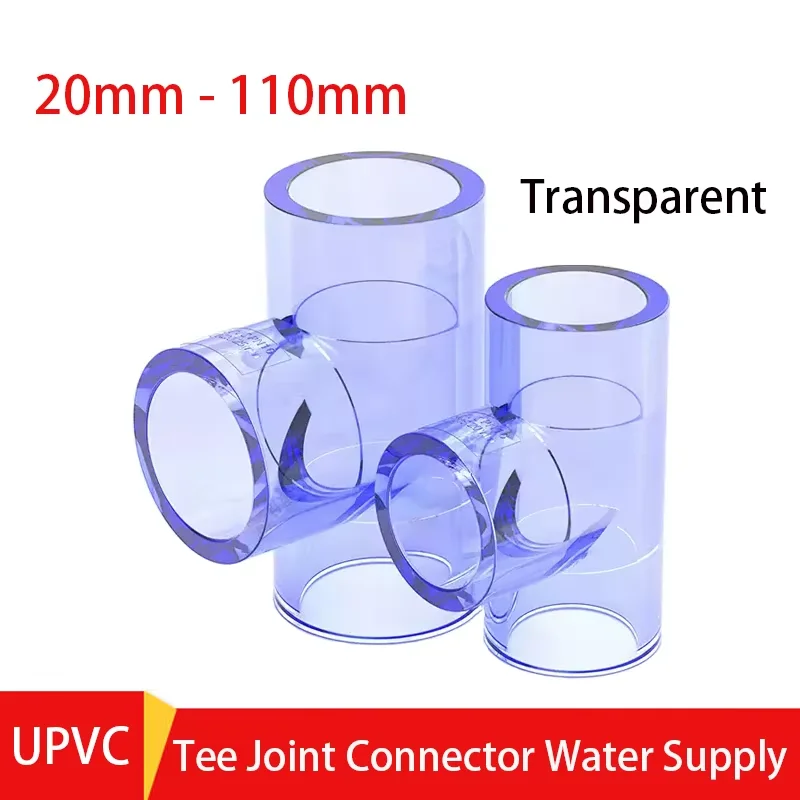 

1-15pc 20-110mm Transparent UPVC Tee Connector T-type 3 Way Tube Adapter Water Pipe Fittings Irrigation Water Supply Pipe Joints