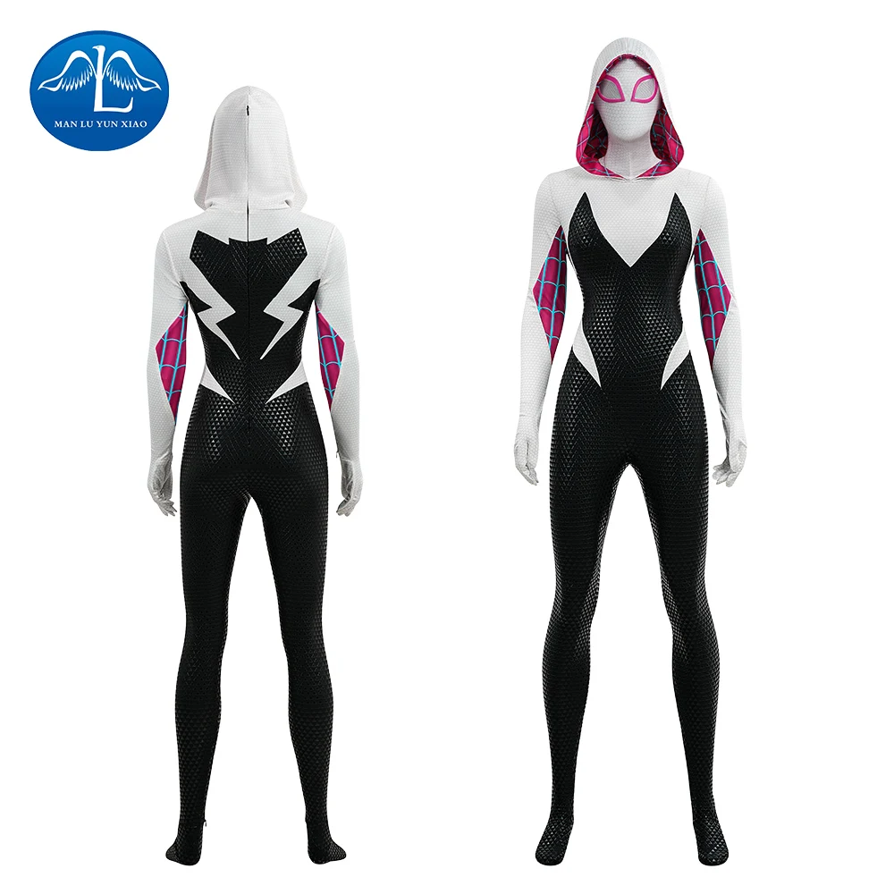 

Manluyunxiao Gwen Ghost-Spider Hero Women Bodysuit Cosplay Costume Full Set XS-XXXL Halloween Christmas Comic Con