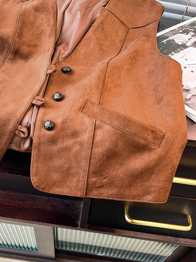 레트로 V넥 여성 조끼 2025 봄 루즈 레이어링 숄더 코트 탑 버튼 레귤러 길이 싱글 버튼 단색