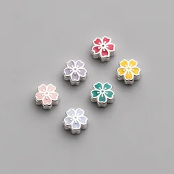 1pc/lot 925 Sterling Silver Pretty 5 Colors Flower Loose Beads 6x3.5mm Craftwork S925 Silver Beads Spacer DIY Jewelry Bracelets