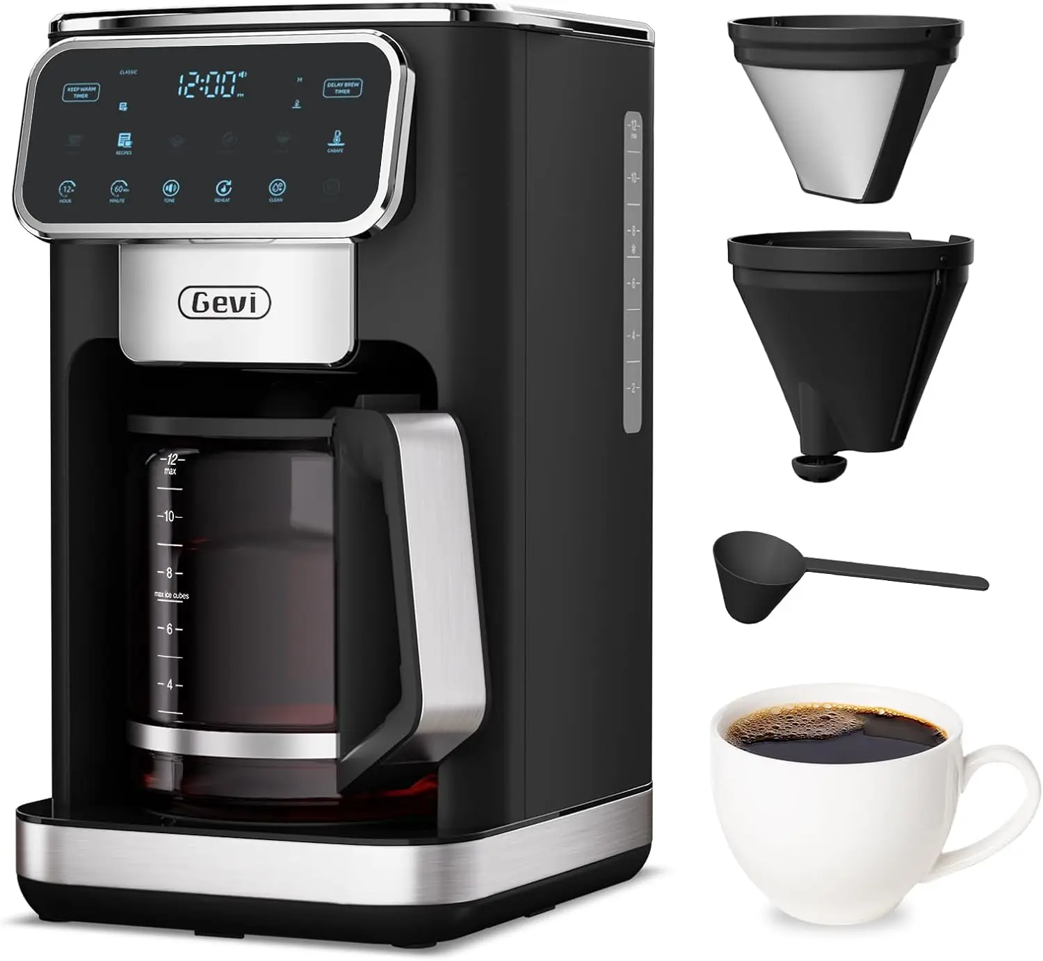 Programmable 12-Cup Coffee Maker with Touchscreen, Strong Brew and Iced Coffee Functions, Auto Shut-Off, 4-Hour Keep Warm Featur